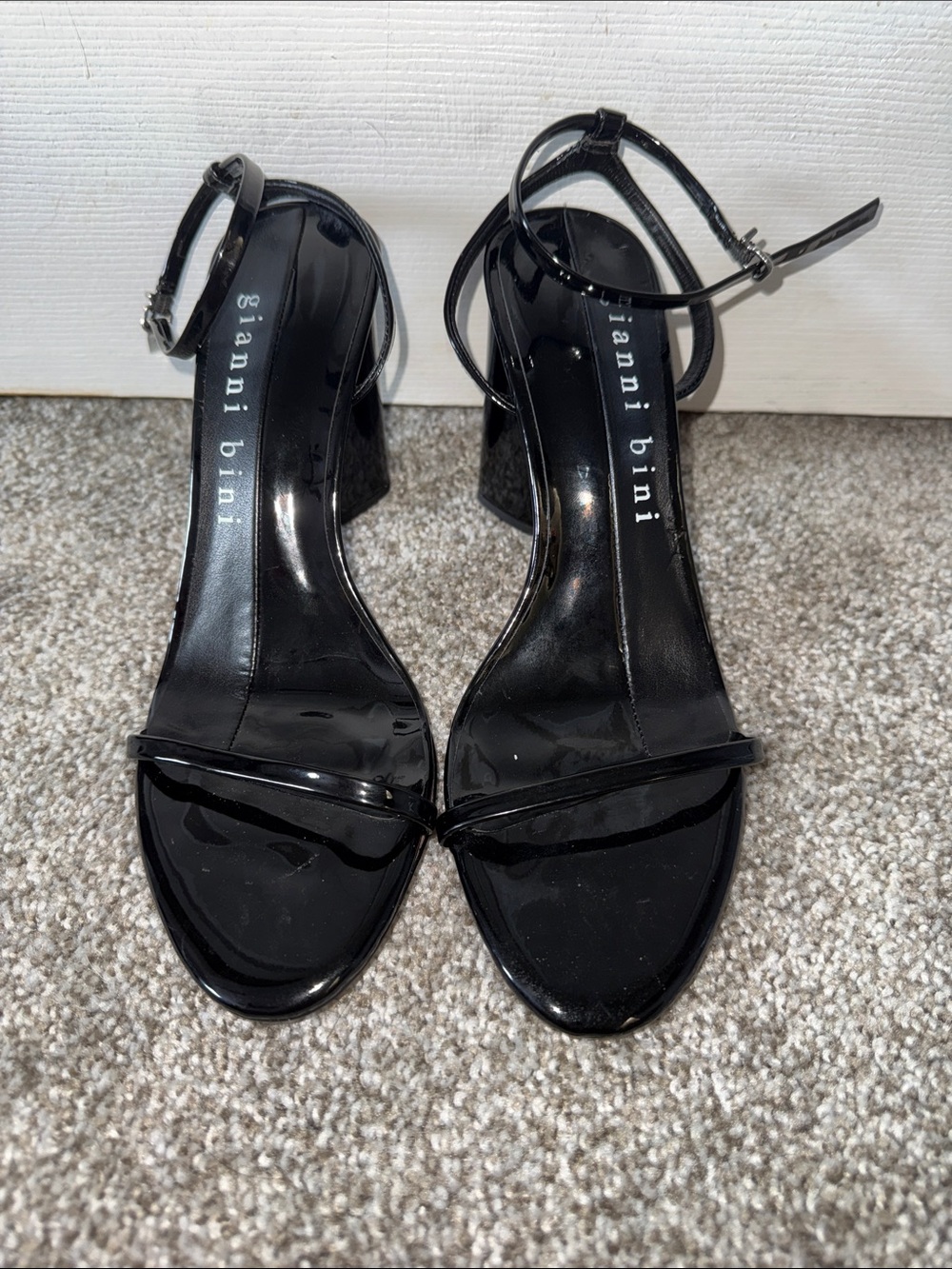 Gianni Bini Black Patent Strappy Block Heel Sandals